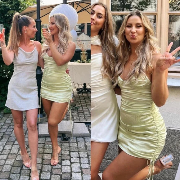 ✨NWT Zara Lime Green Satin Ruched Bustier Mini Dress Size XL Blogger Favorite - Picture 6 of 12